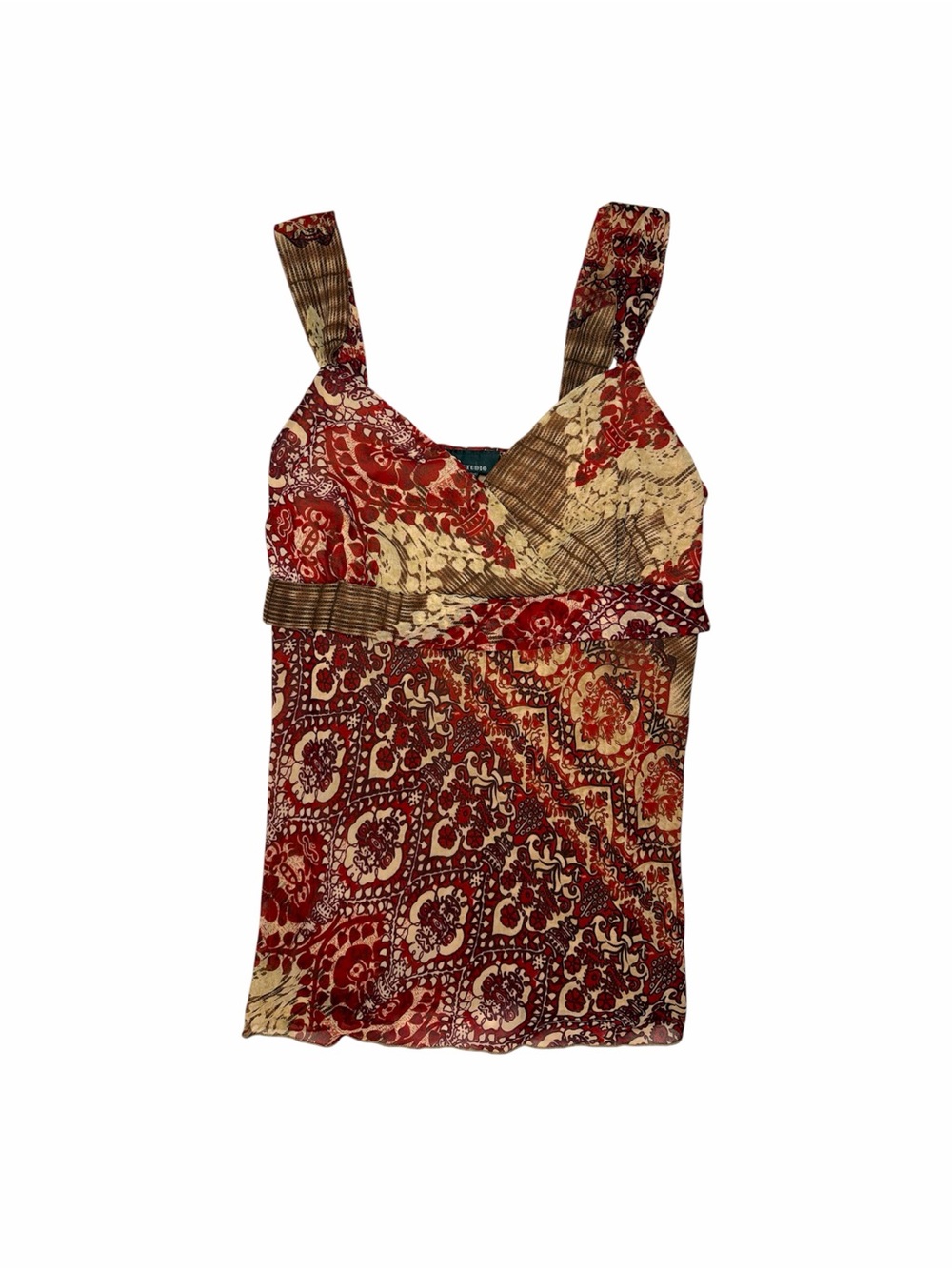 🤎AB Studio Sheer Paisley Patchwork Babydoll Tank Top 🤎